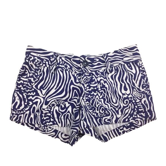 Lilly Pulitzer Walsh Shorts Bright Navy Zebra Blue Seahorse Print Size 00 - Picture 1 of 7